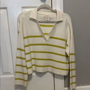 Jessica Simpson V-Neck Sweater - Cream and Green